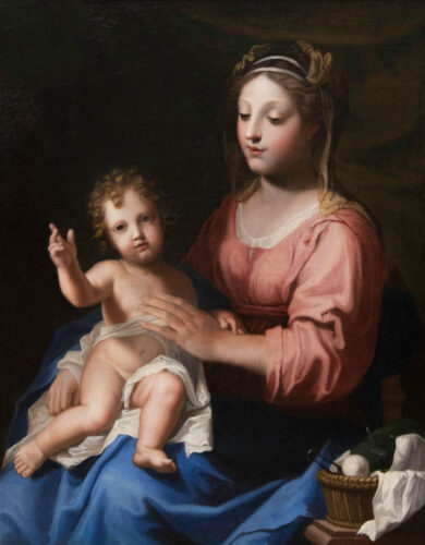 oeuvre de jacques stella - vierge à l’enfant, christ bénissant - huile sur toile