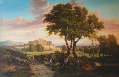 oeuvre de nicolas fonville - vue du château de grignan - huile sur toile