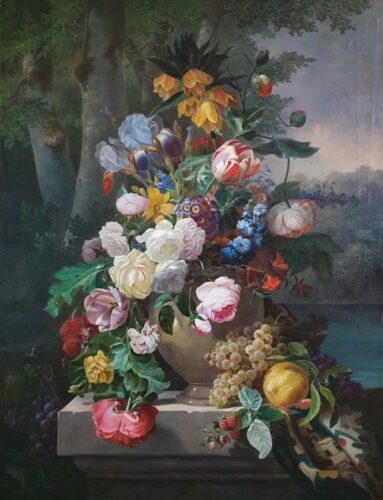 oeuvre de jean-pierre laÿs - fleurs et fruits - huile sur toile