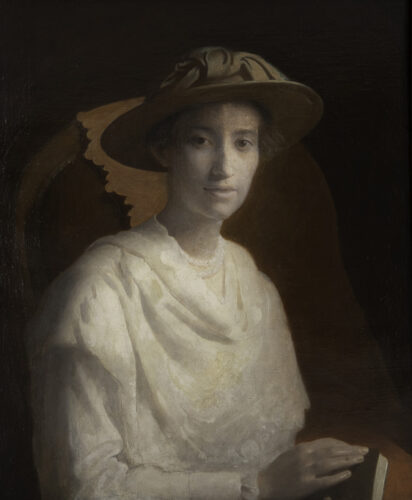 oeuvre de joseph auguste brunier - jeune femme au chapeau - huile sur toile