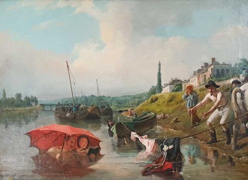 oeuvre de françois biard - surprise du halage - huile sur toile
