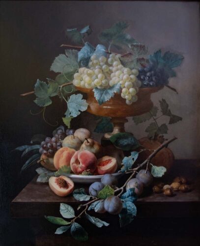 oeuvre de jean-louis bonthoux - nature morte aux deux coupes de fruits - huile sur toile