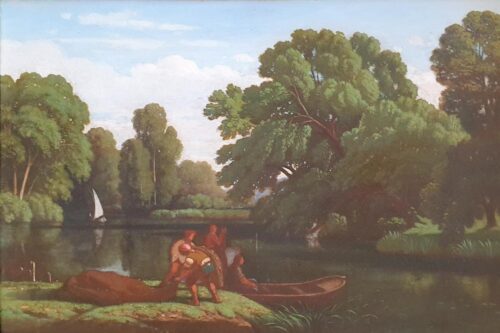 oeuvre de théodore caruelle d’aligny - au bord de l’eau - huile sur toile