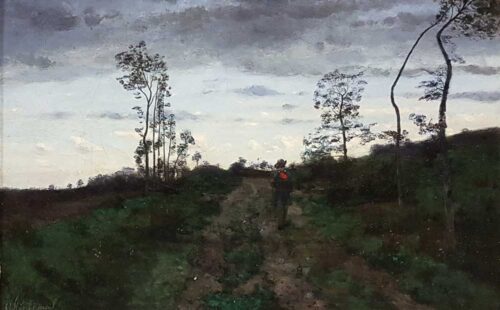 oeuvre de antoine chintreuil - paysage animé le soir - huile sur toile