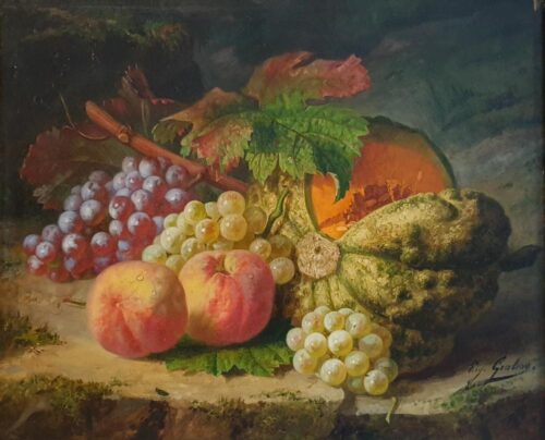 oeuvre de eugène grobon - nature morte aux raisin - huile sur toile
