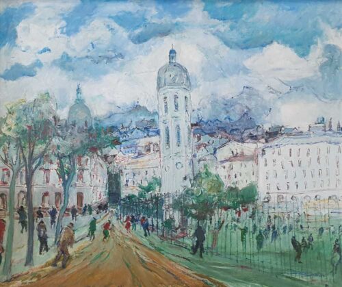 oeuvre de jean fusaro - place antonin poncet - huile sur toile