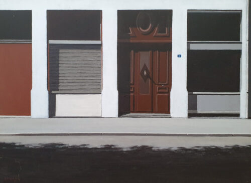 oeuvre de raymond grandjean - façade – la main ou immeuble n°7 - huile sur toile