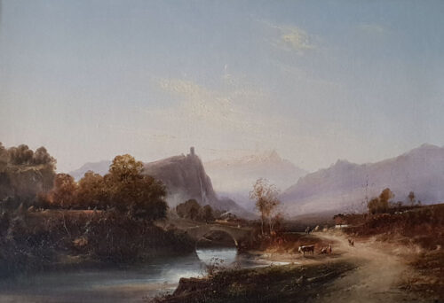 oeuvre de antoine guindrand - bord de rivière animé - huile sur toile