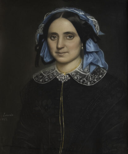 oeuvre de jean-louis lacuria - portrait de mme jean chevallier, née madeleine debeaune - pastel sur carton