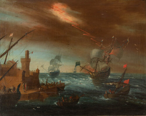 oeuvre de adrien manglard - la foudre en mer - huile sur toile