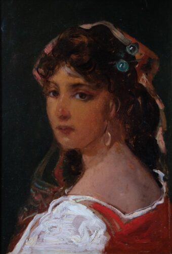 oeuvre de charles montlevault - portrait de femme - huile sur panneau d'acajou