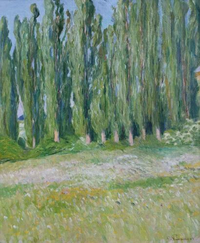 oeuvre de philippe pourchet - les peupliers en italie - huile sur toile