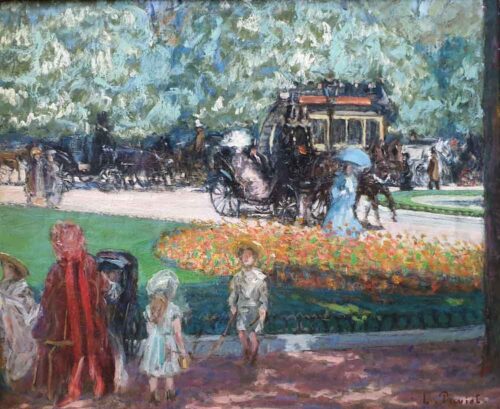 oeuvre de louis-claude paviot - les champs elysées - huile sur toile