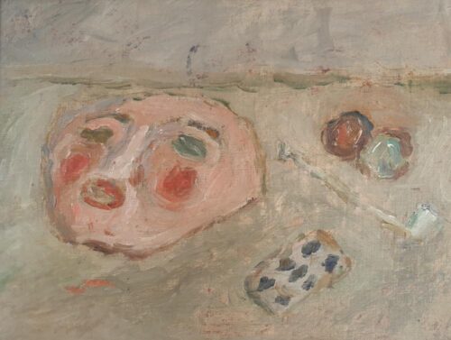 oeuvre de jean pougny - masque et pipe - huile sur toile