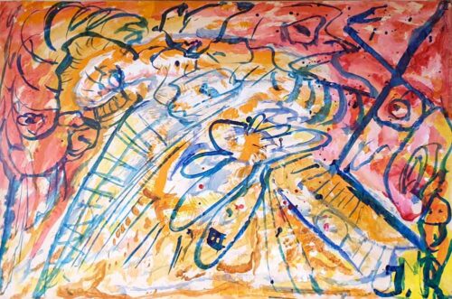 oeuvre de jean raine - fracas de libellule - acrylique sur papier marouflé