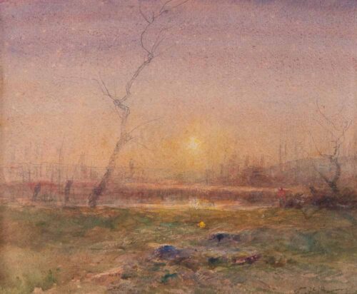 oeuvre de auguste ravier - paysage étoilé - aquarelle sur papier