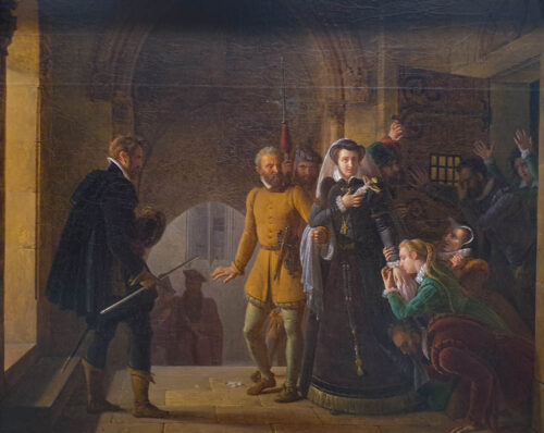 oeuvre de pierre revoil - marie stuart séparée de ses fidèles serviteurs - huile sur toile
