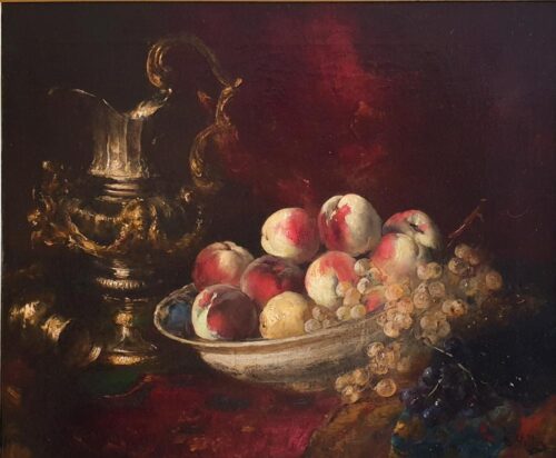 oeuvre de antoine vollon - nature morte aux pommes et à l’aiguière - huile sur toile