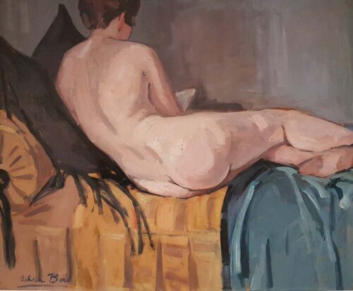 oeuvre de adrien bas - nu, modèle étendu de dos - huile sur panneau
