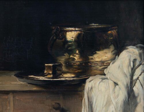 oeuvre de joseph bail - nature morte au cuivre et torchon - huile sur toile