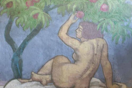 oeuvre de louis bouquet - eve cueillant le fruit défendu - huile sur toile