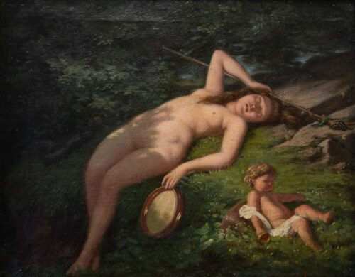oeuvre de achille chaine - déesse nue et amour - huile sur toile