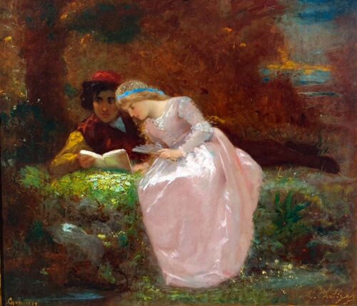 oeuvre de joanny chatigny - la lecture romantique - huile sur toile