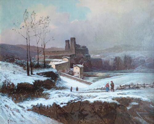 oeuvre de fleury chenu - paysage de neige - huile sur toile