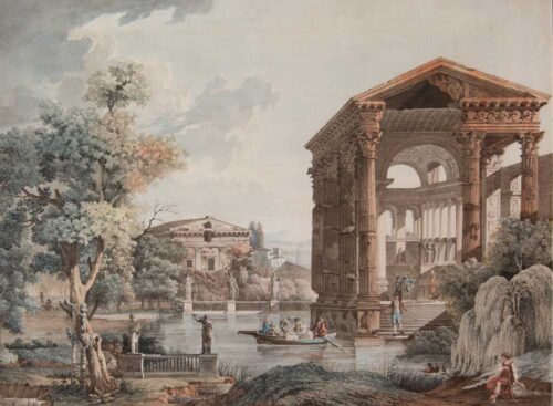 oeuvre de claude cochet - architecture de fantaisie - aquarelle sur papier