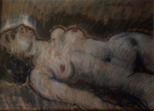 oeuvre de pierre combet-descombes - nu allongé - pastel sur papier