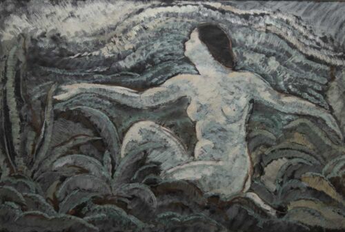 oeuvre de claude dalbanne - nu dans un paysage - gouache sur papier