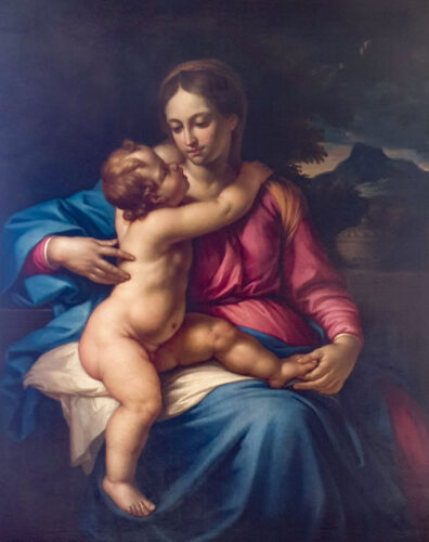 oeuvre de adrien dassier - vierge à l’enfant dans un paysage - huile sur toile