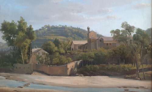 oeuvre de jean-antoine duclaux - paysage, campagne lyonnaise - huile sur papier marouflé