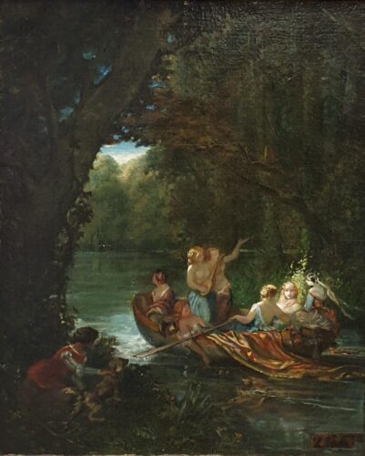 oeuvre de joseph benoît guichard - jeunes femmes dans une barque - huile sur toile