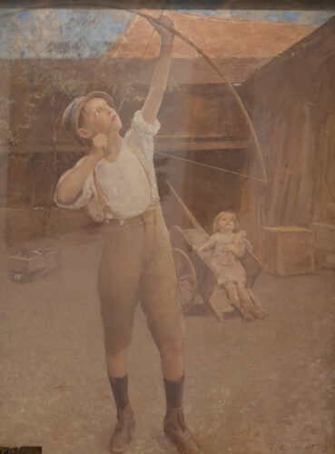 oeuvre de françois-joseph guiguet - enfant à l’arc - huile sur toile