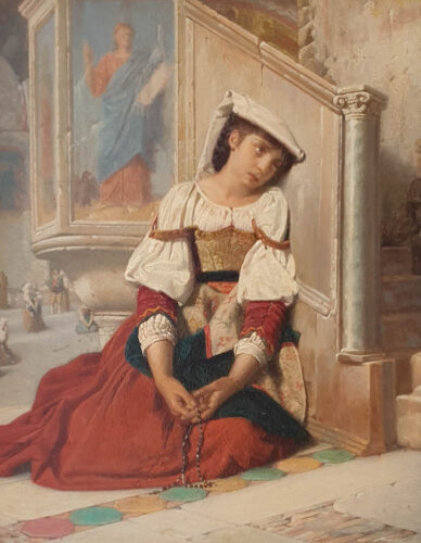 oeuvre de jacques pilliard - italienne dans une église - huile sur toile