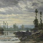 Berger et son troupeau près de la rivière