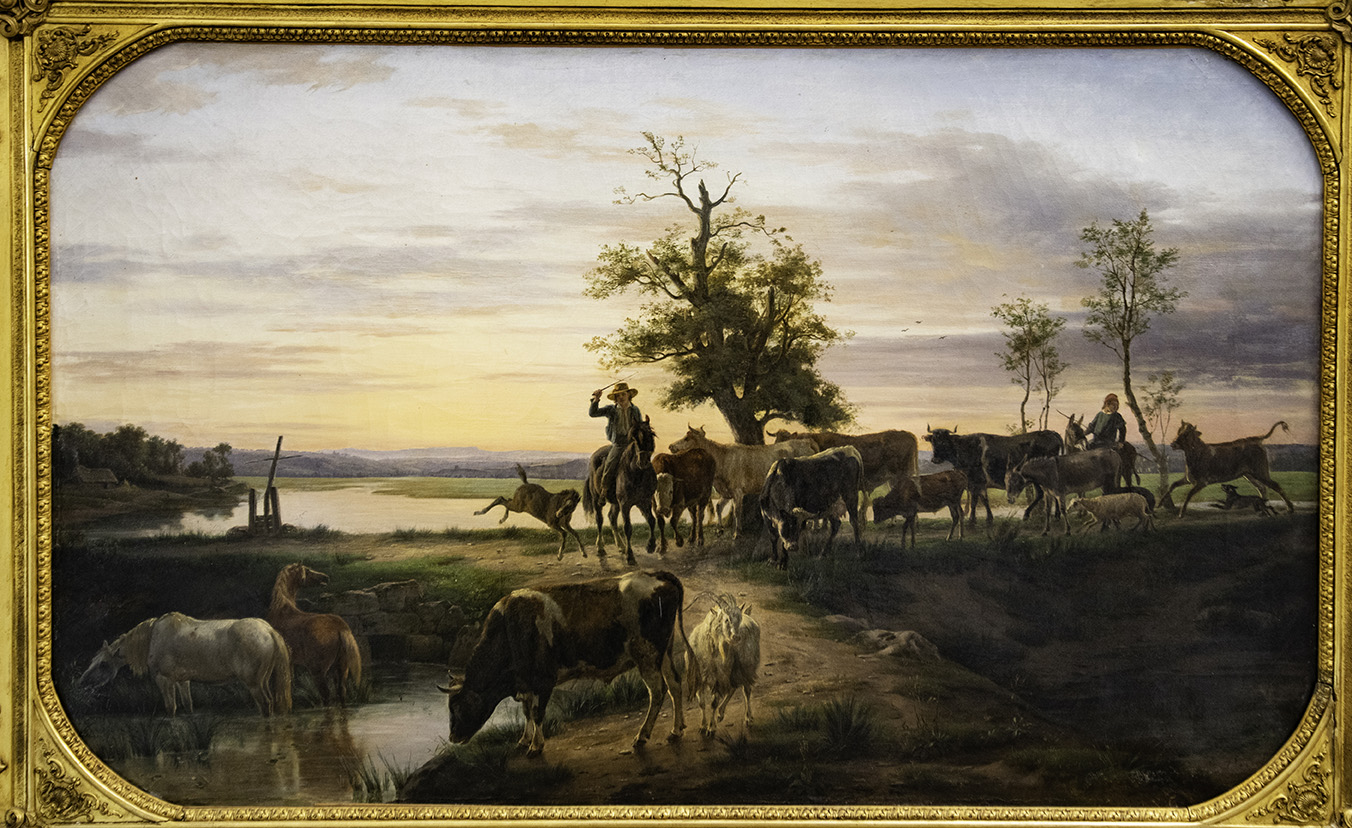 Grand paysage aux chevaux et vaches
