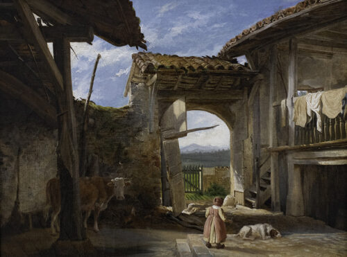 oeuvre de auguste flandrin - cour de ferme dans le bugey - huile sur toile