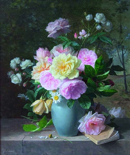 oeuvre de jules ferdinand médard - bouquet - huile sur toile
