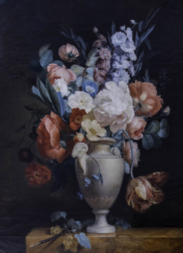 oeuvre de augustin-alexandre thierriat - fleurs dans un vase d’albâtre - huile sur toile