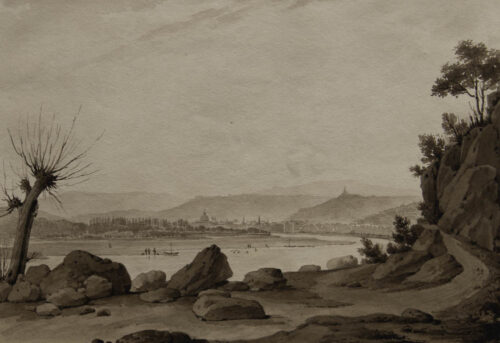 oeuvre de augustin-alexandre thierriat - vue de lyon - crayon noir et lavis sur papier