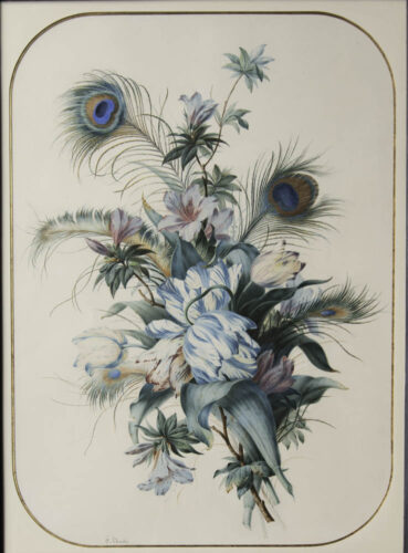 oeuvre de fleury chantre - bouquet aux plumes de paon - aquarelle sur papier