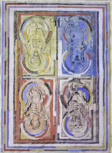 oeuvre de jean chevalier - tétramorphe - gouache sur papier