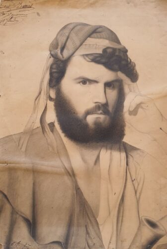 oeuvre de école lyonnaise - portrait d’homme barbu - crayon noir sur papier