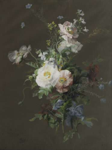 oeuvre de école lyonnaise - bouquet de fleurs - gouache sur papier