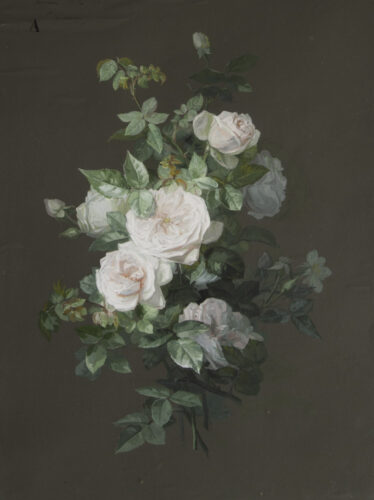 oeuvre de école lyonnaise - bouquet de roses - gouache sur papier