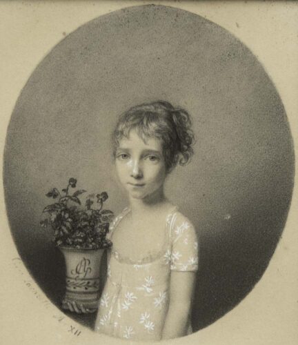 oeuvre de sophie-clémence de lacazette - portrait de jeune fille - pierre noire et gouache sur papier