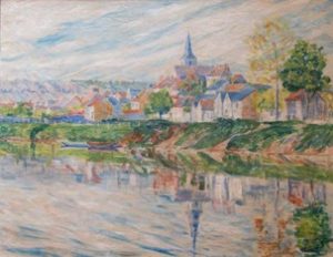 oeuvre de georgette agutte - vue de vétheuil - huile sur toile