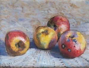 oeuvre de georgette agutte - les pommes - huile sur carton
